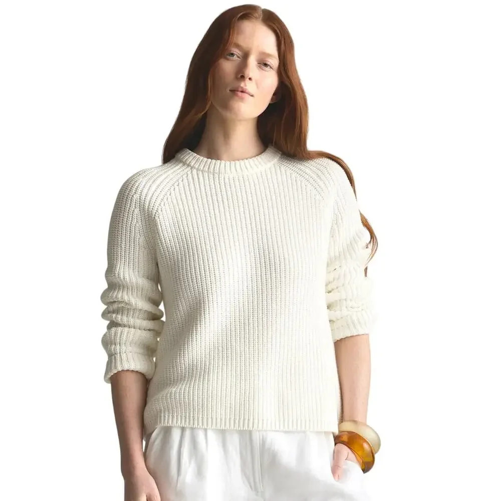 New Quince Women's XS Organic Cotton Fisherman Crew Sweater Ivory Cream Boho
